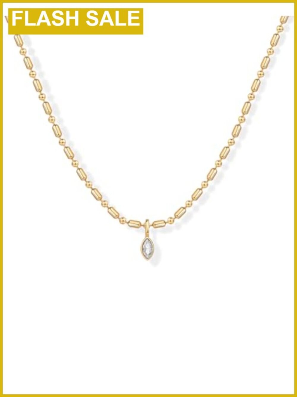 14K Gold Plated Dainty Bezel Set Solitaire Pendant Necklace